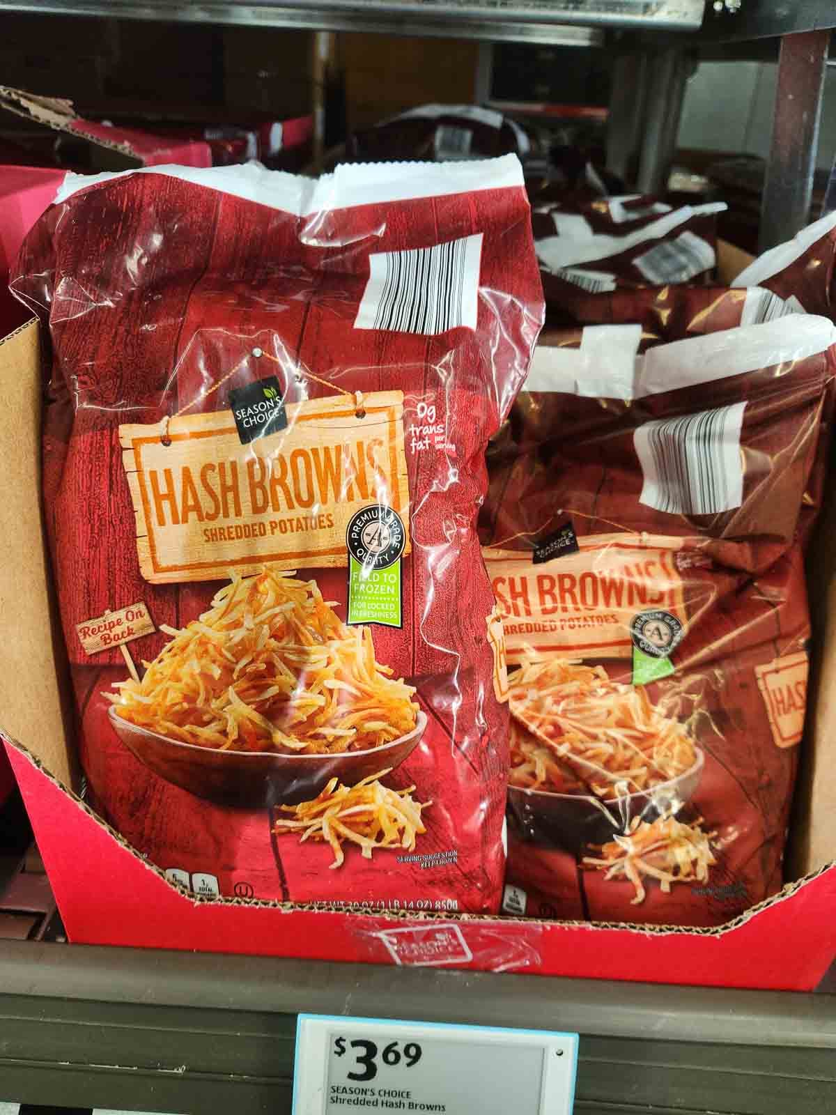 oil-free frozen shredded potato hash browns at aldi.
