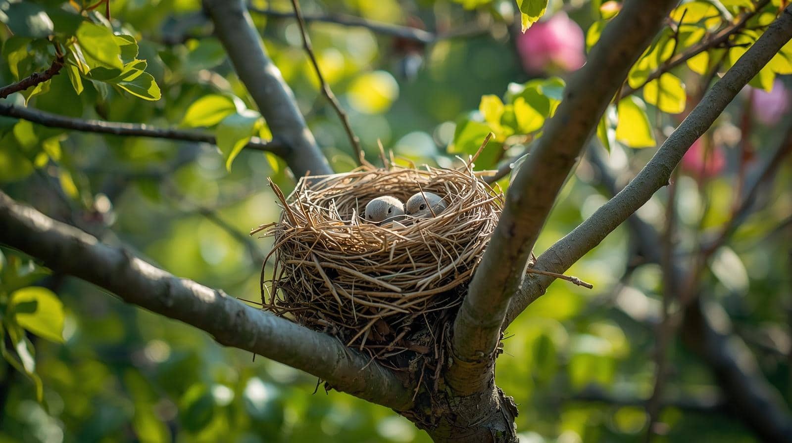 birds nest in a tree.