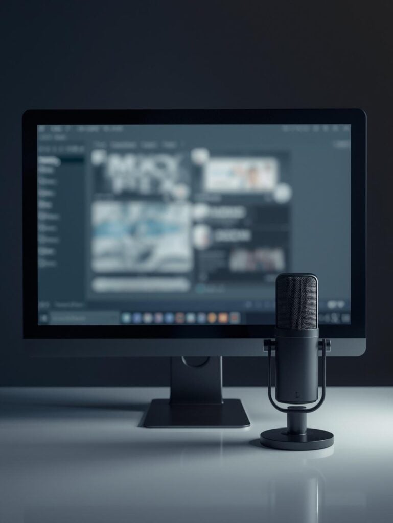 computer and microphone showing that an interview is about to happen.