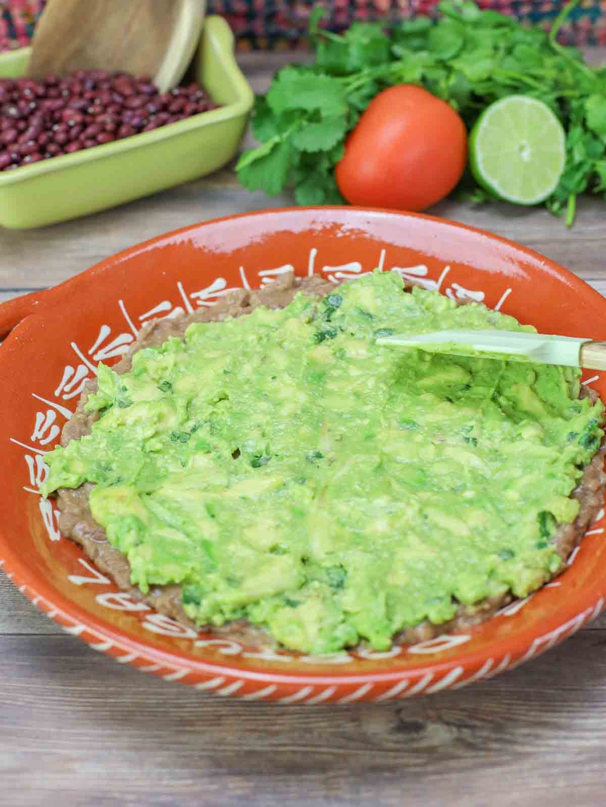 guacamole layer of 7-layer bean dip.