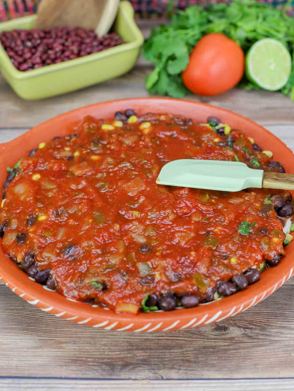 salsa layer of 7-layer bean dip.