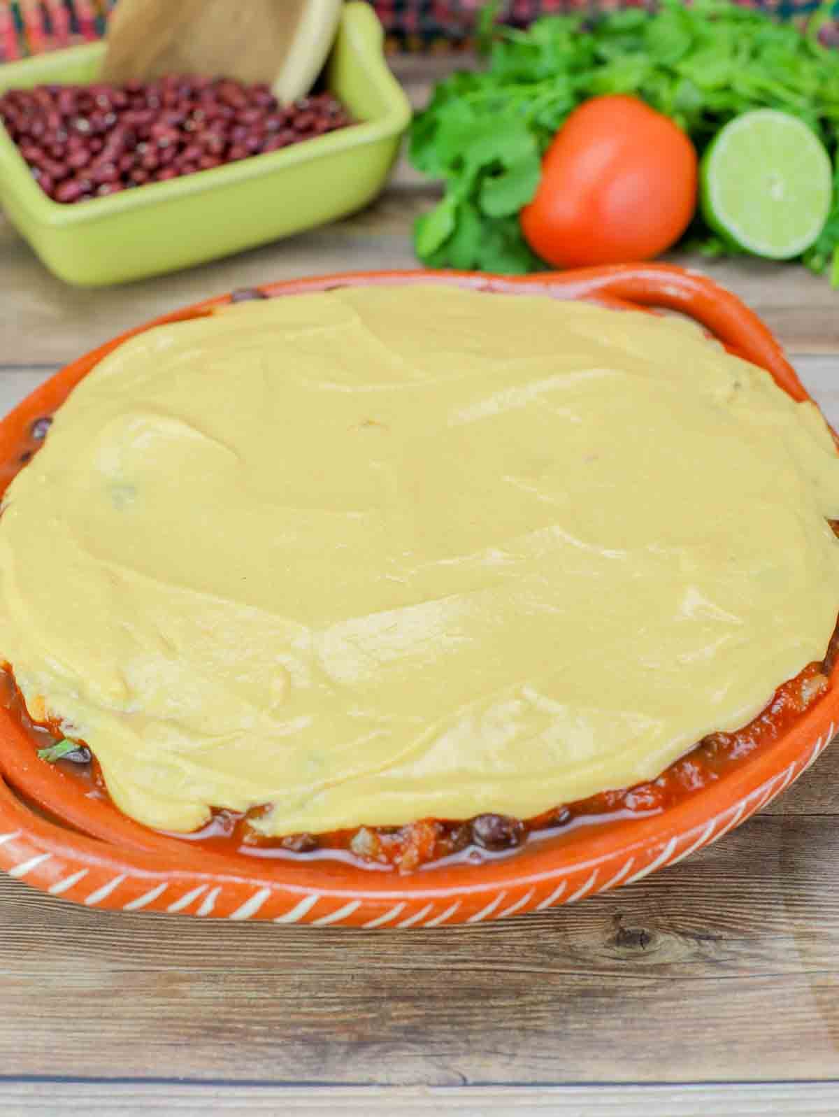 cheese layer of 7-layer bean dip.