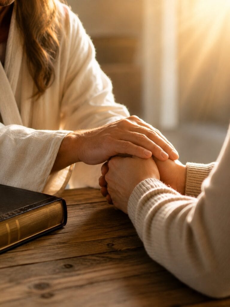 healing hands of Jesus touching someone.
