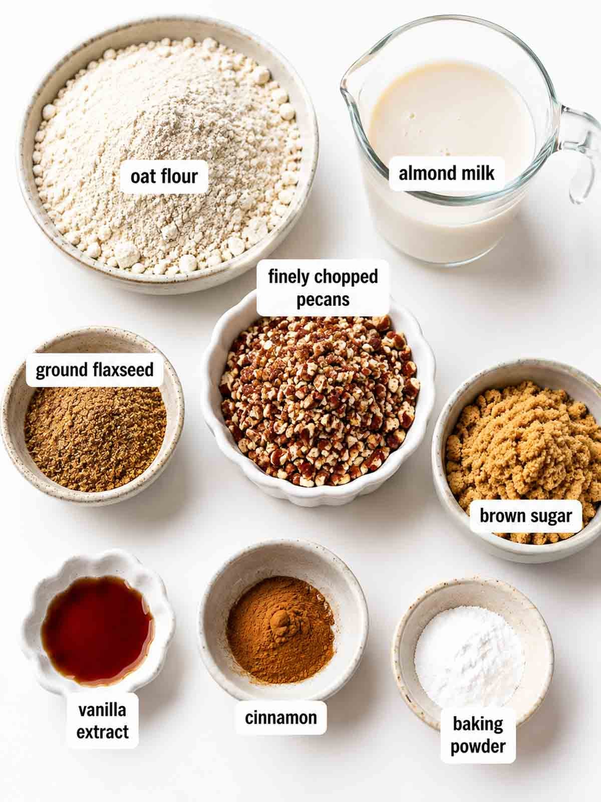 ingredients for pecan waffles labeled.